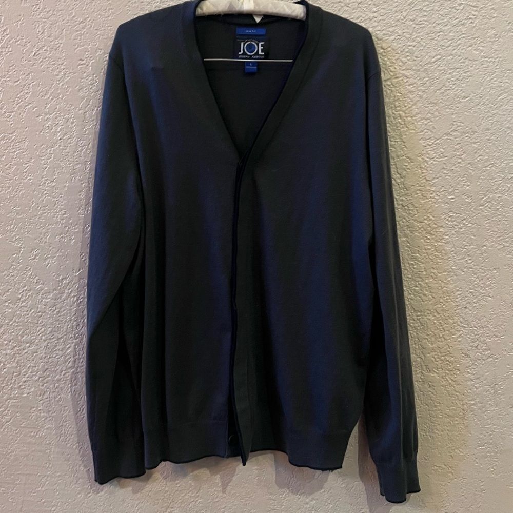 Joseph Abboud JOE Slim Fit Black Covered‎ Buttoned Sz. L Cardigan Blue Stripe